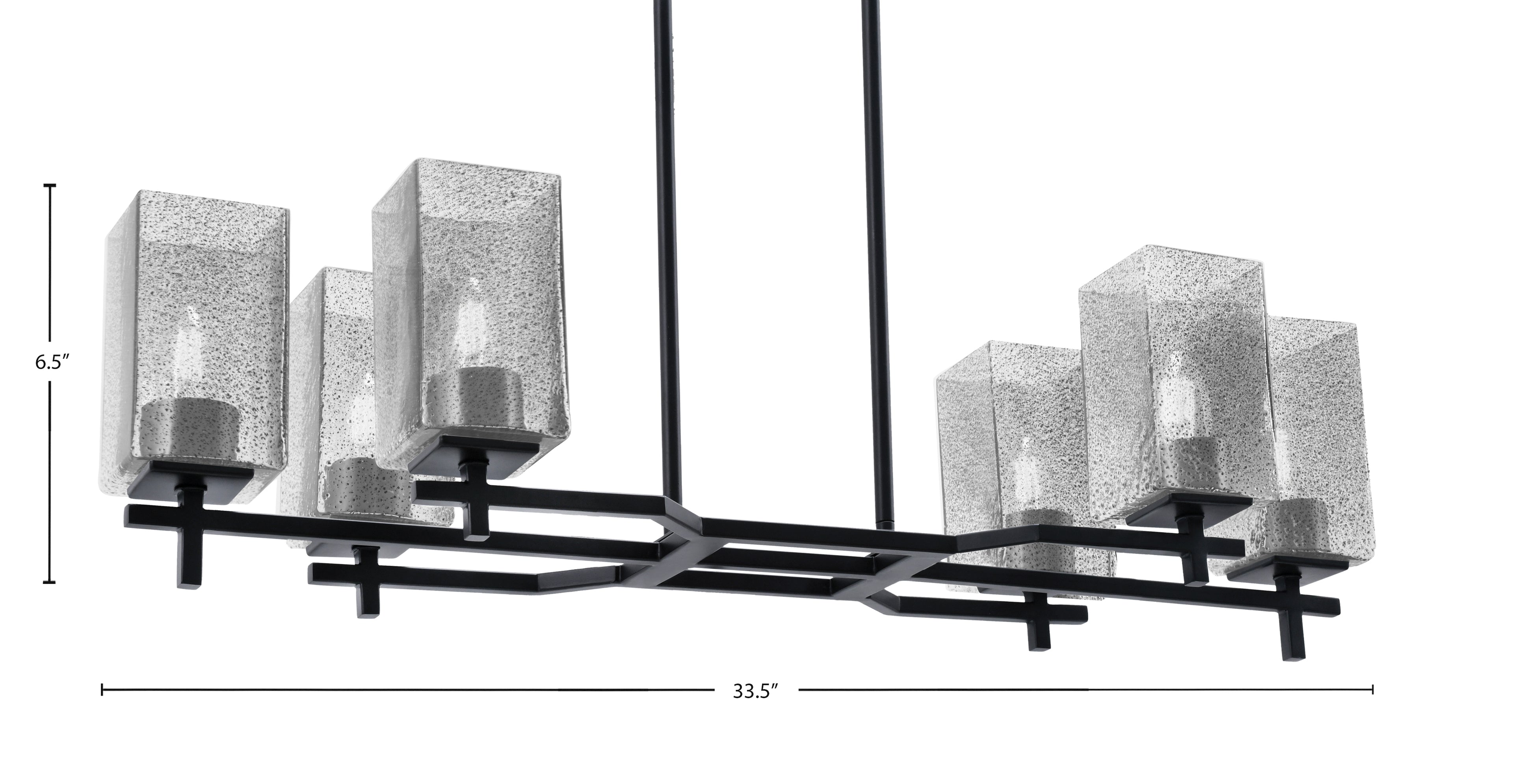 Corbin Six Light Island Pendant in Matte Black with Square Smoke Bubble Shade