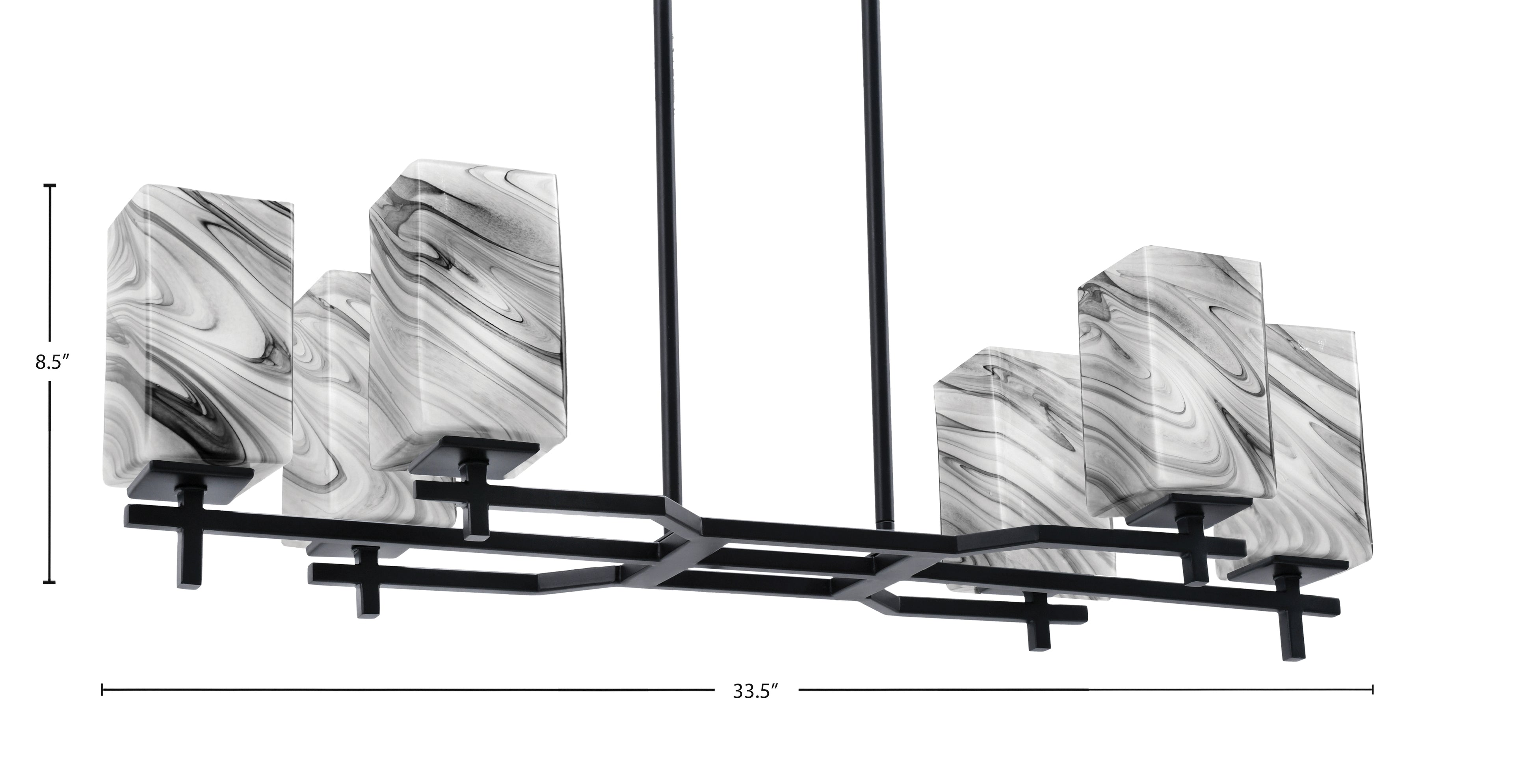 Corbin Six Light Island Pendant in Matte Black with Square Onyx Swirl Shade