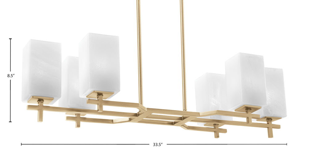 Corbin Six Light Island Pendant in New Age Brass with Square White Marble Shade