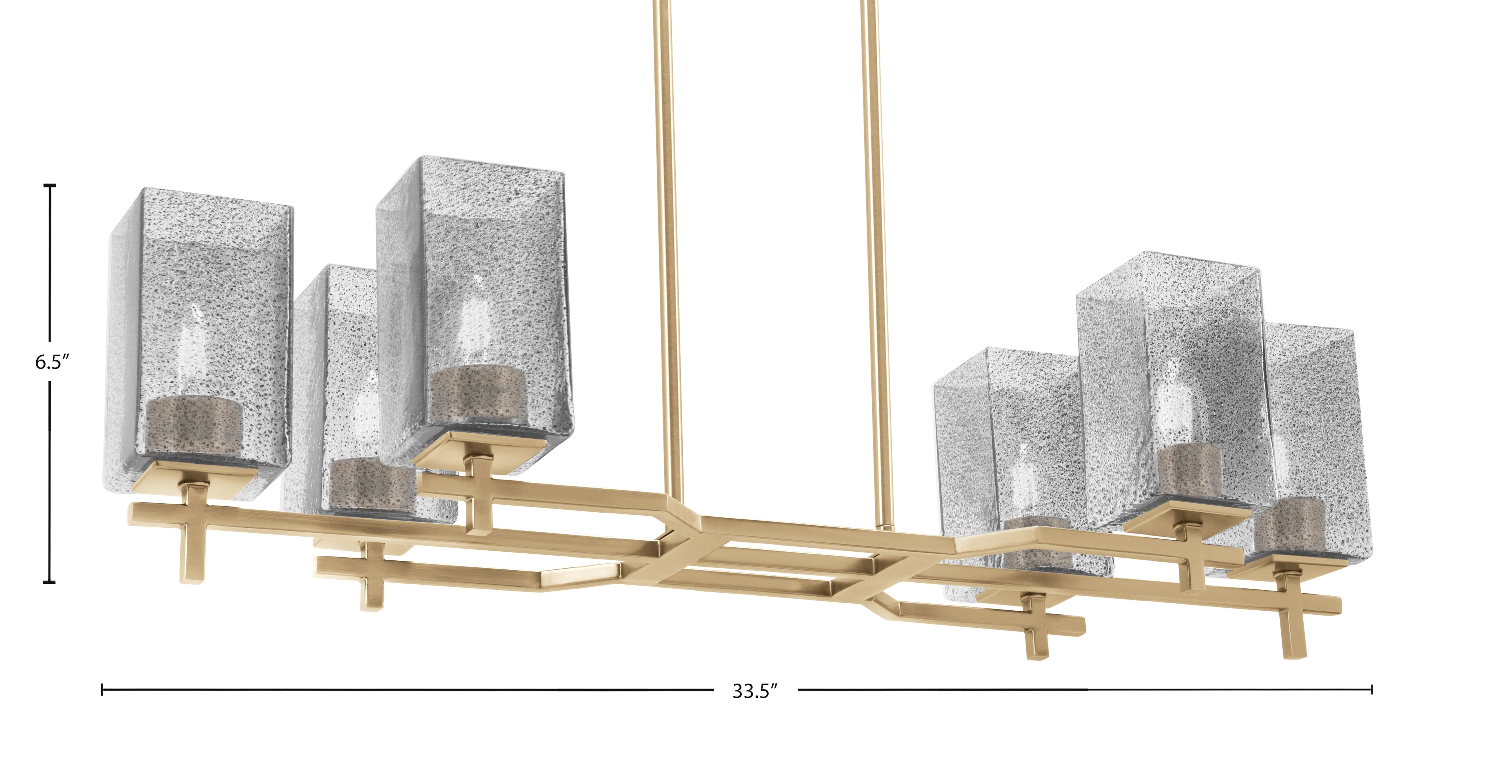 Corbin Six Light Island Pendant in New Age Brass with Square Smoke Bubble Shade
