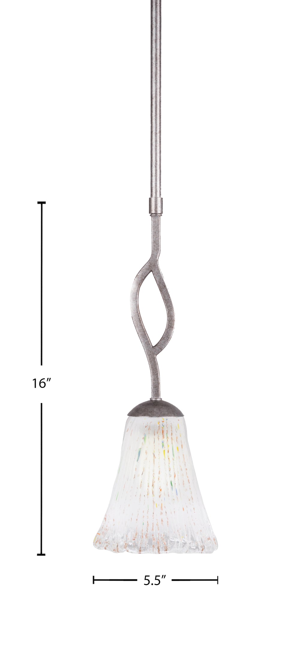 Revo One Light Mini Pendant in Aged Silver with 5.5" Fluted Frosted Crystal Shade