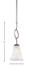 Revo One Light Mini Pendant in Aged Silver with 5.5" Fluted Frosted Crystal Shade