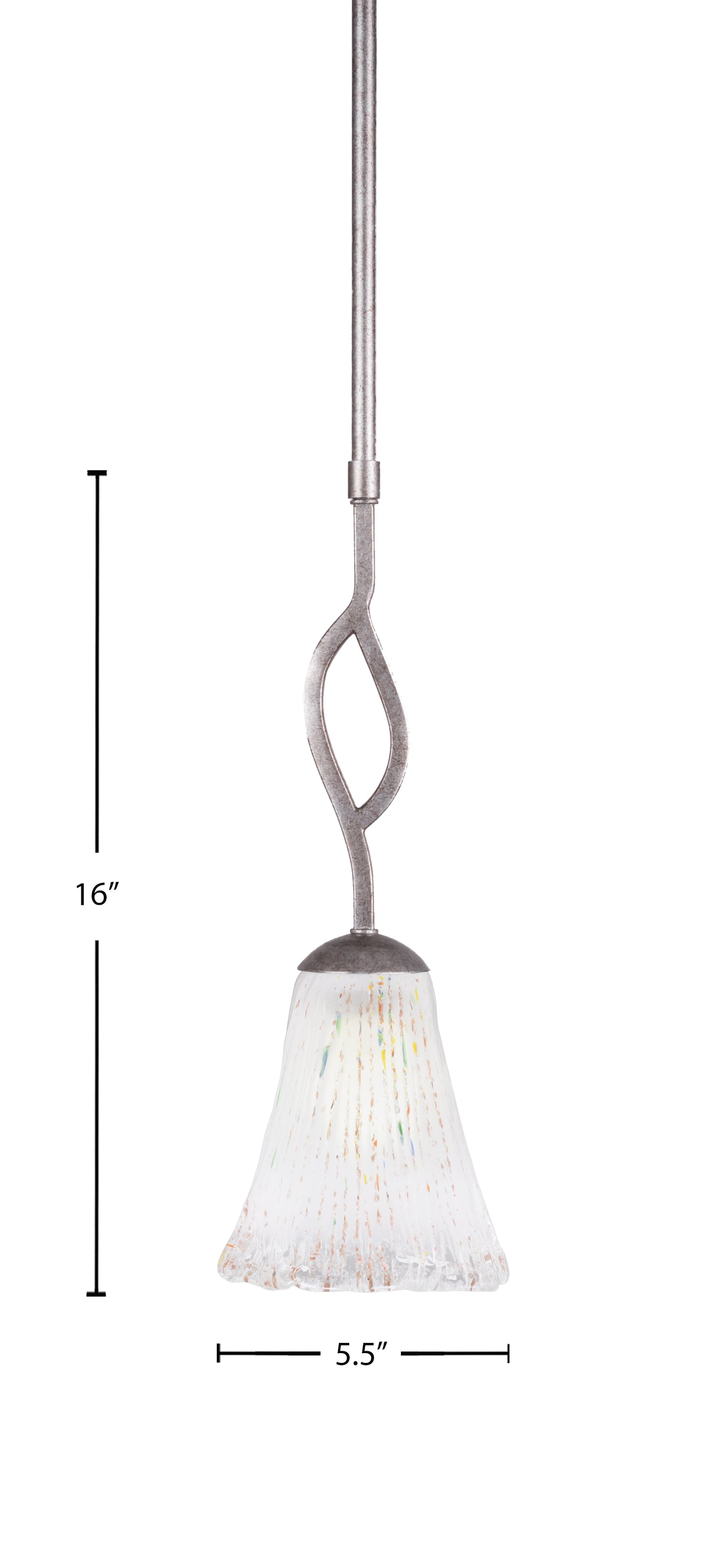 Revo One Light Mini Pendant in Aged Silver with 5.5" Fluted Frosted Crystal Shade