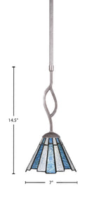 Revo One Light Mini Pendant in Aged Silver with 7" Sea Ice Art Glass Shade