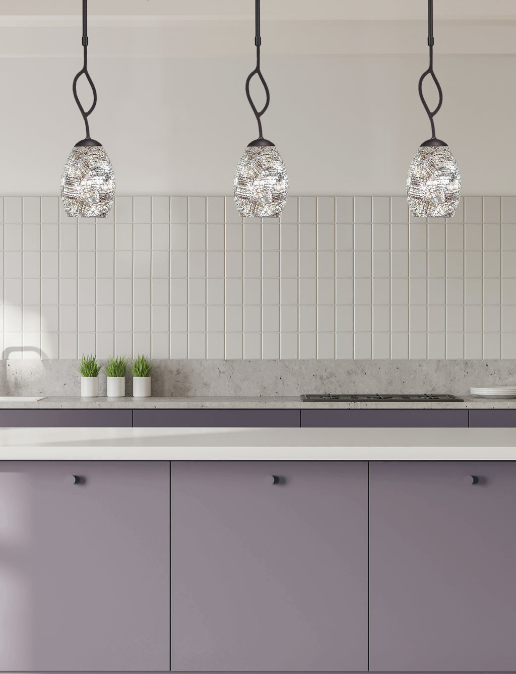 Revo One Light Mini Pendant in Dark Granite with 5" Natural Fusion Shade