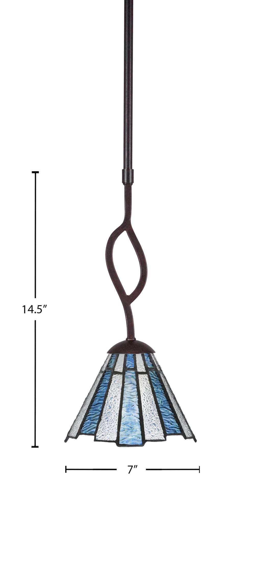 Revo One Light Mini Pendant in Dark Granite with 7" Sea Ice Art Glass Shade