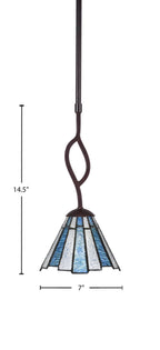 Revo One Light Mini Pendant in Dark Granite with 7" Sea Ice Art Glass Shade