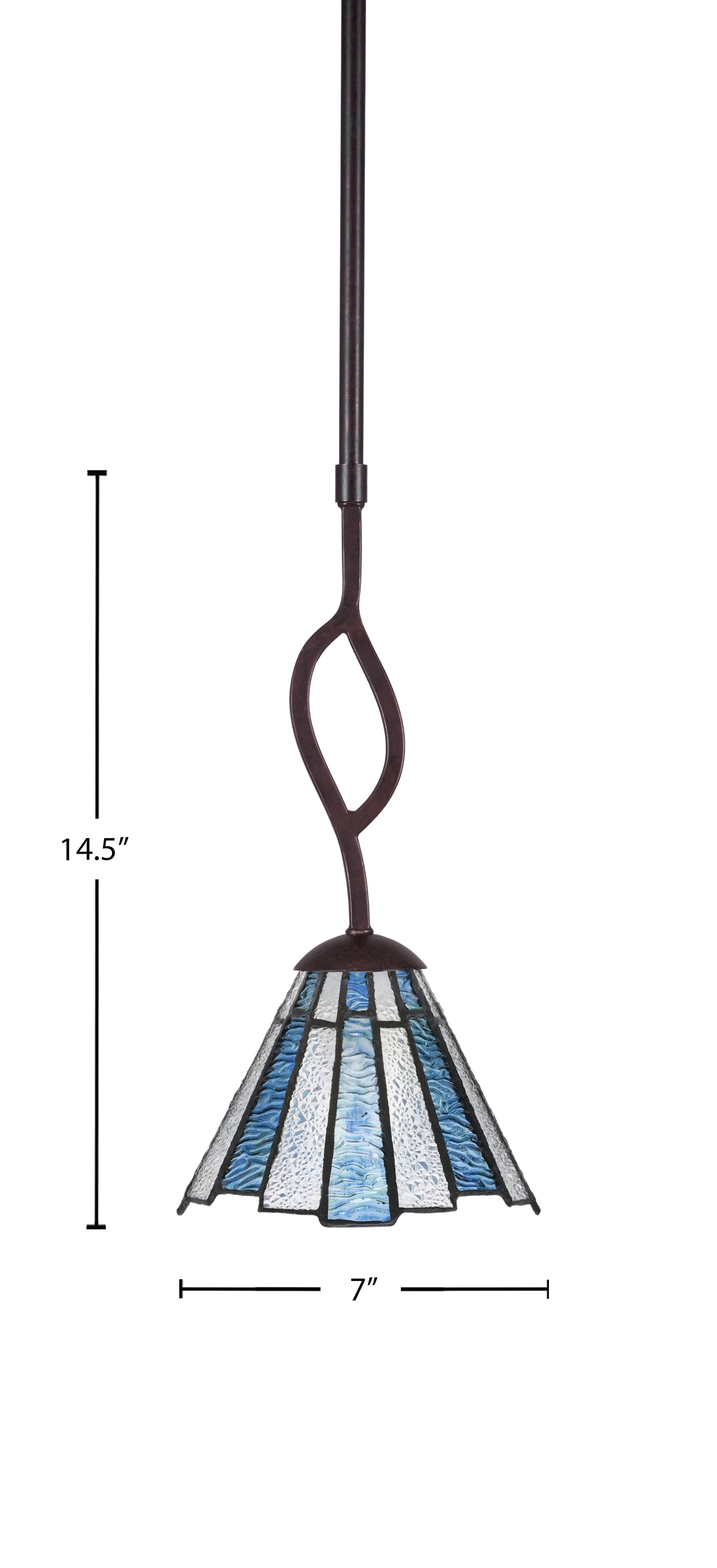 Revo One Light Mini Pendant in Dark Granite with 7" Sea Ice Art Glass Shade