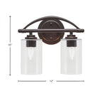 Marquise Two Light Bath Bar in Dark Granite with 4" Clear Bubble Shade