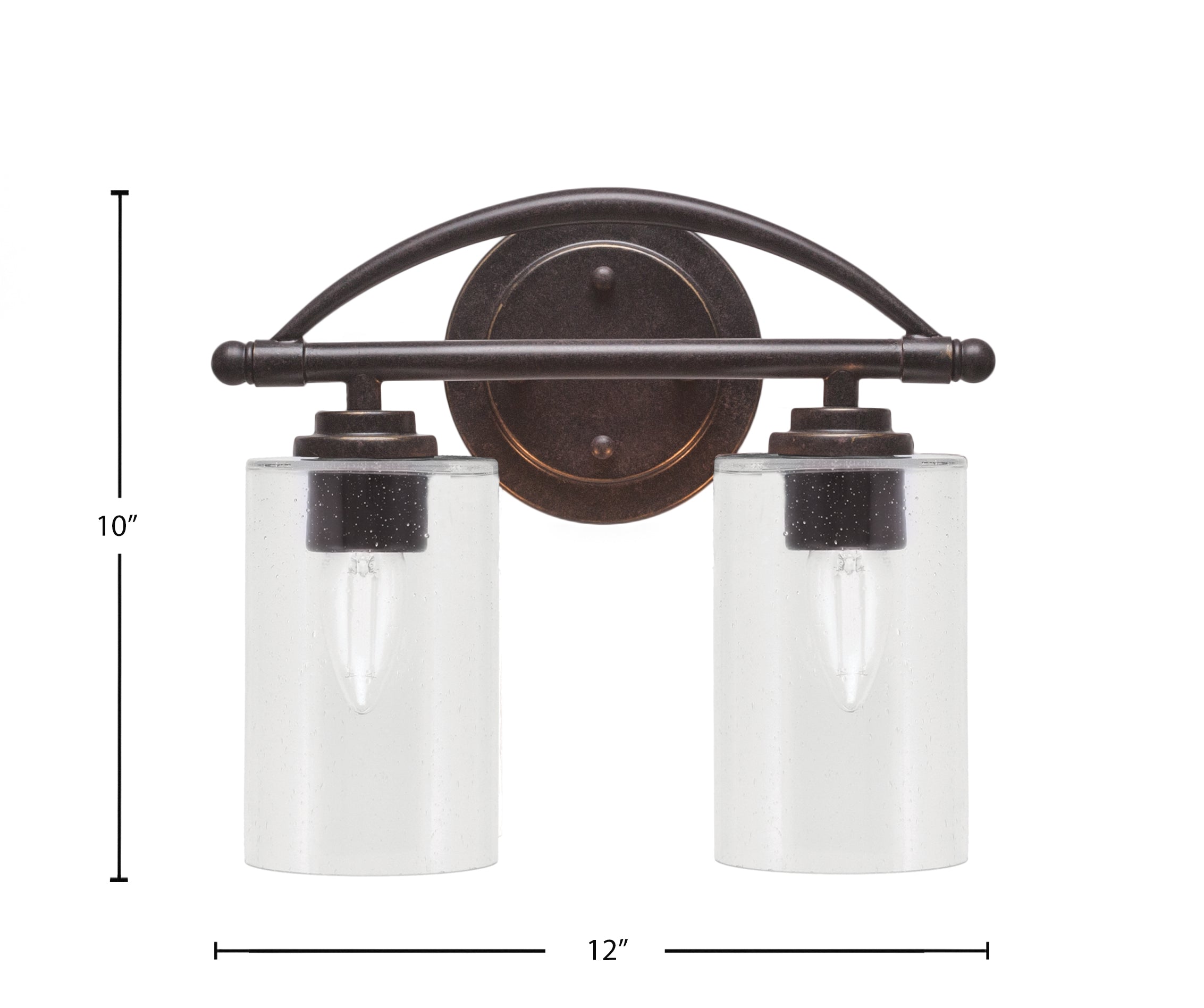 Marquise Two Light Bath Bar in Dark Granite with 4" Clear Bubble Shade