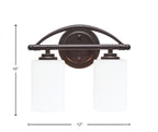 Marquise Two Light Bath Bar in Dark Granite with 4" White Muslin Shade