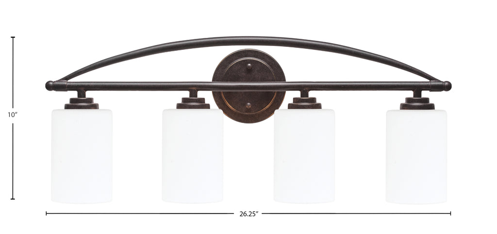 Marquise Four Light Bath Bar in Dark Granite with 4" White Muslin Shade