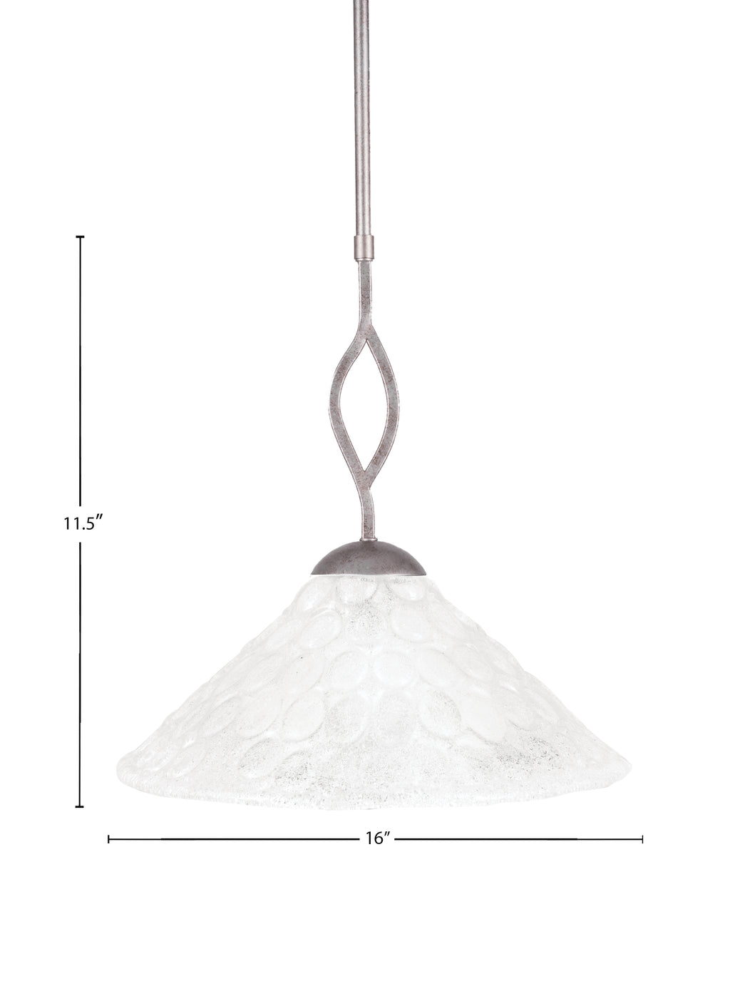Revo One Light Pendant in Aged Silver with 16" Italian Bubble Shade