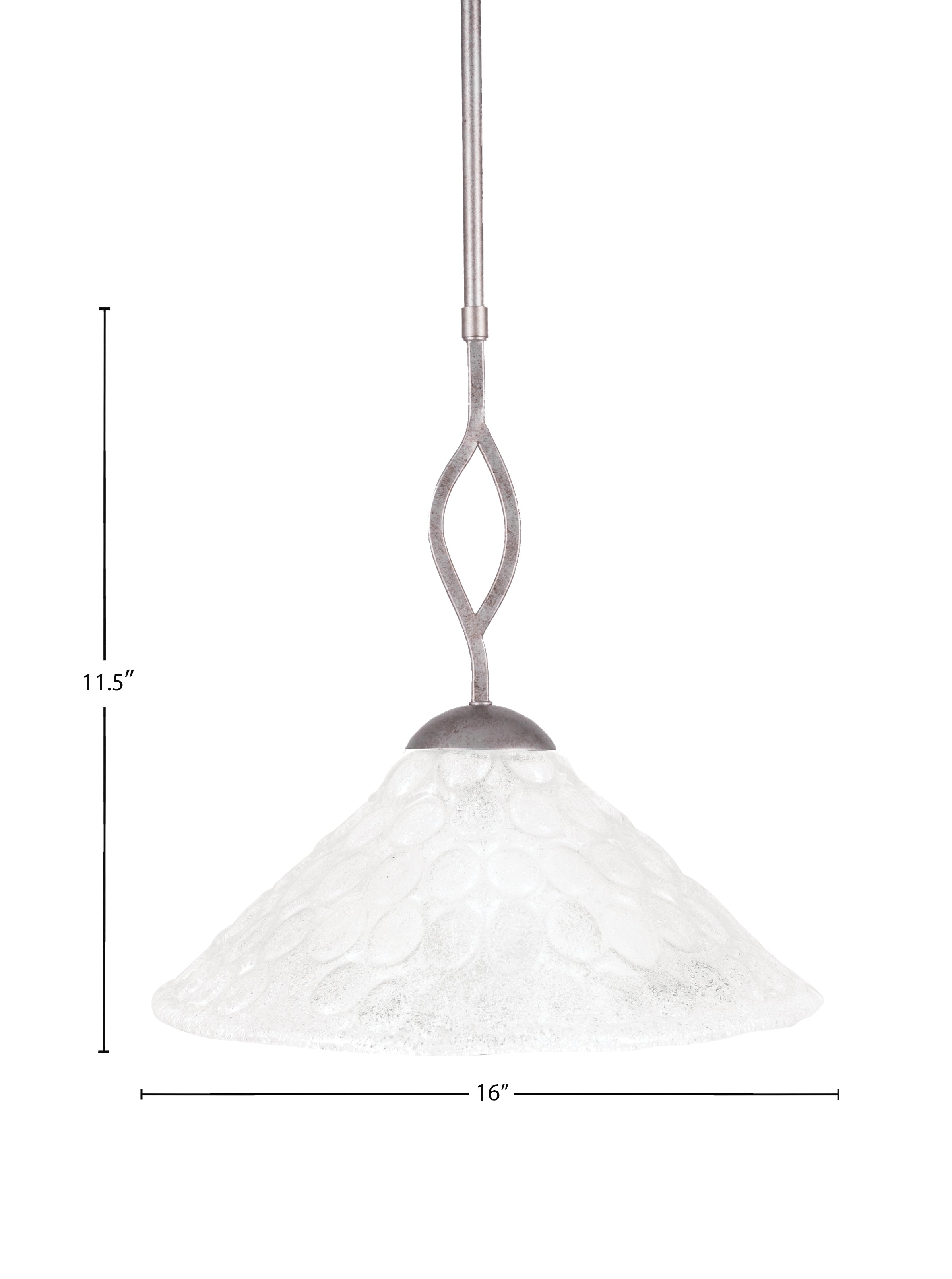 Revo One Light Pendant in Aged Silver with 16" Italian Bubble Shade
