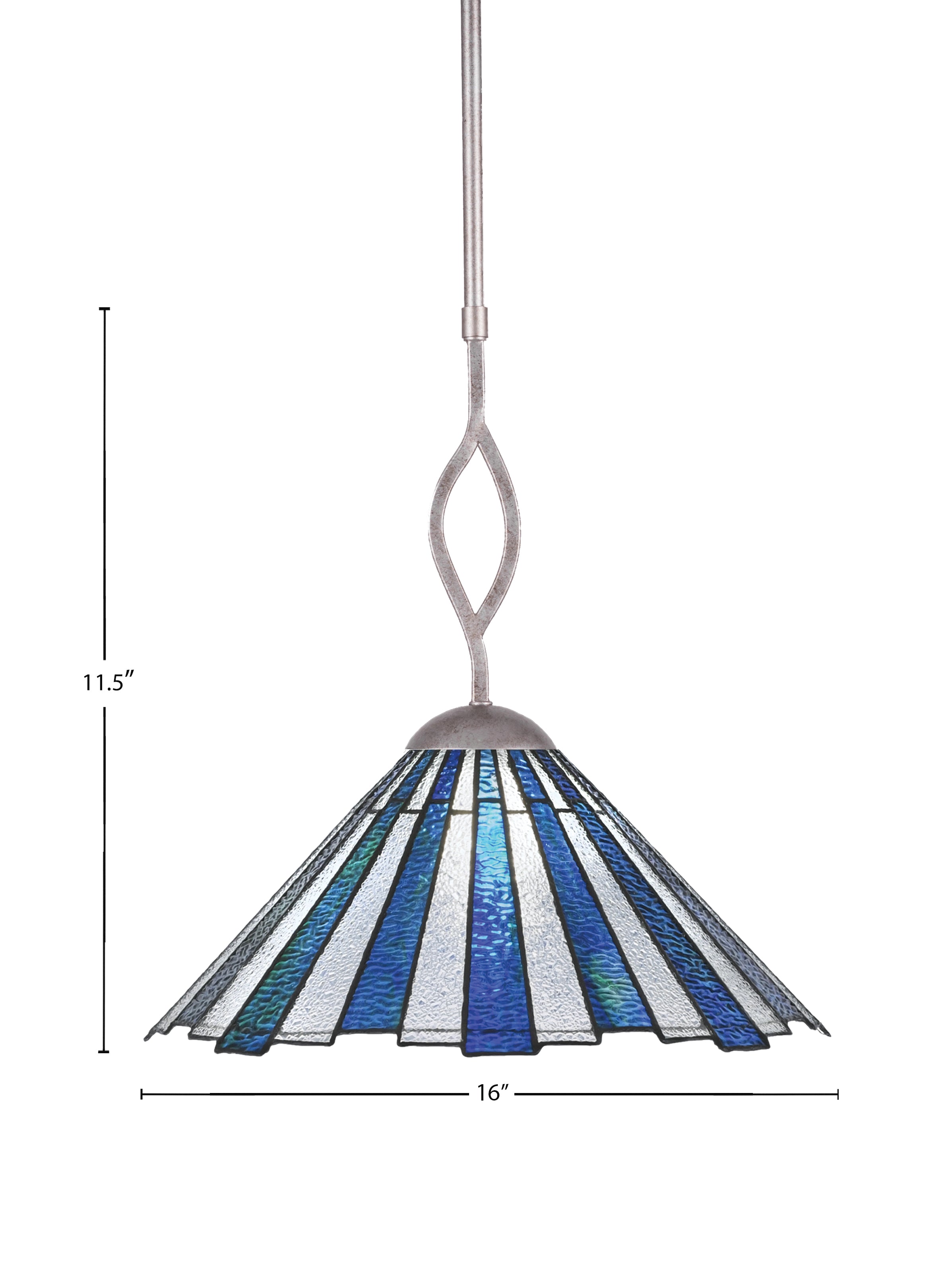 Revo One Light Pendant in Aged Silver with 16" Sea Ice Art Glass Shade