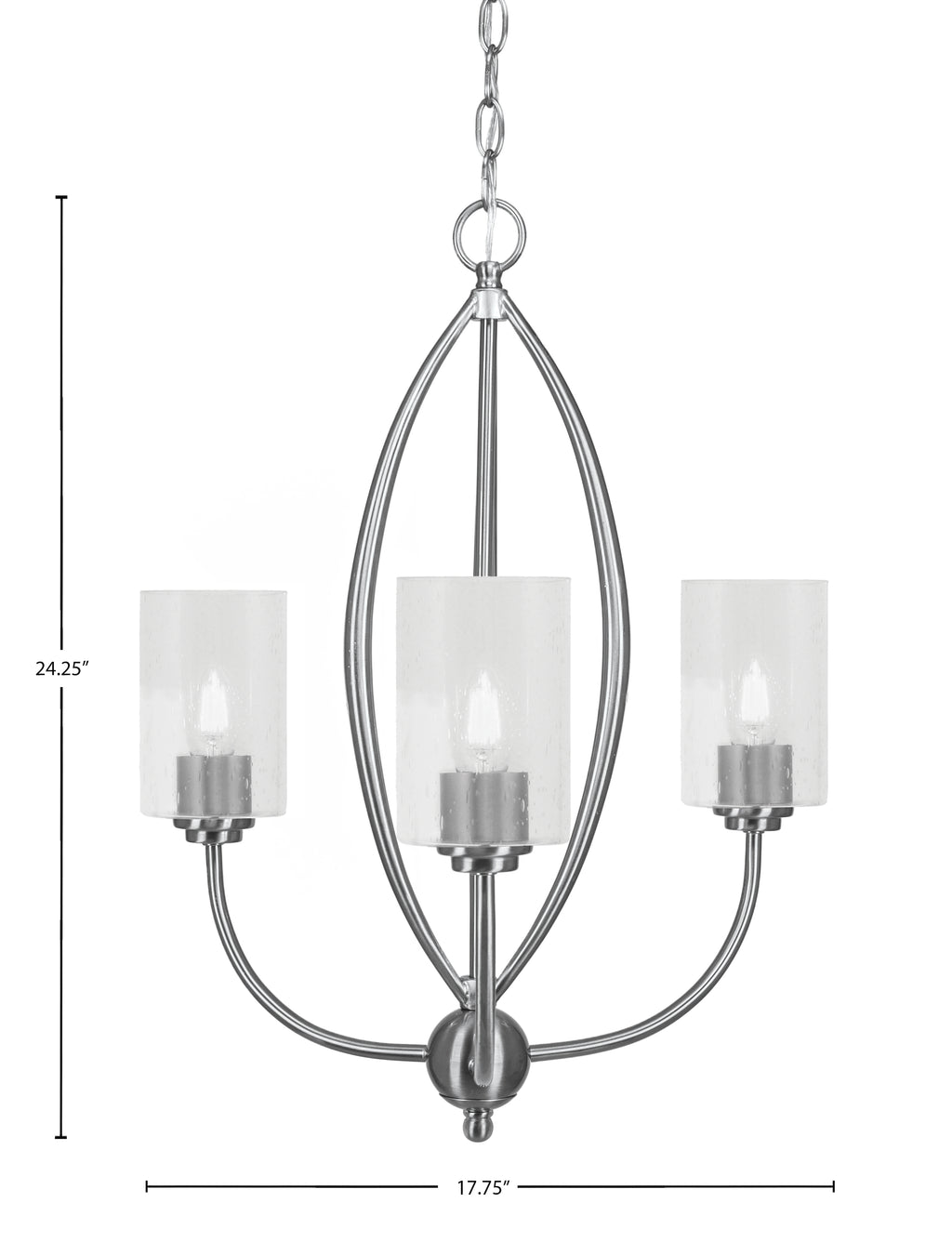 Marquise Three Light Chandelier in Brushed Nickel with 4" Clear Bubble Shade