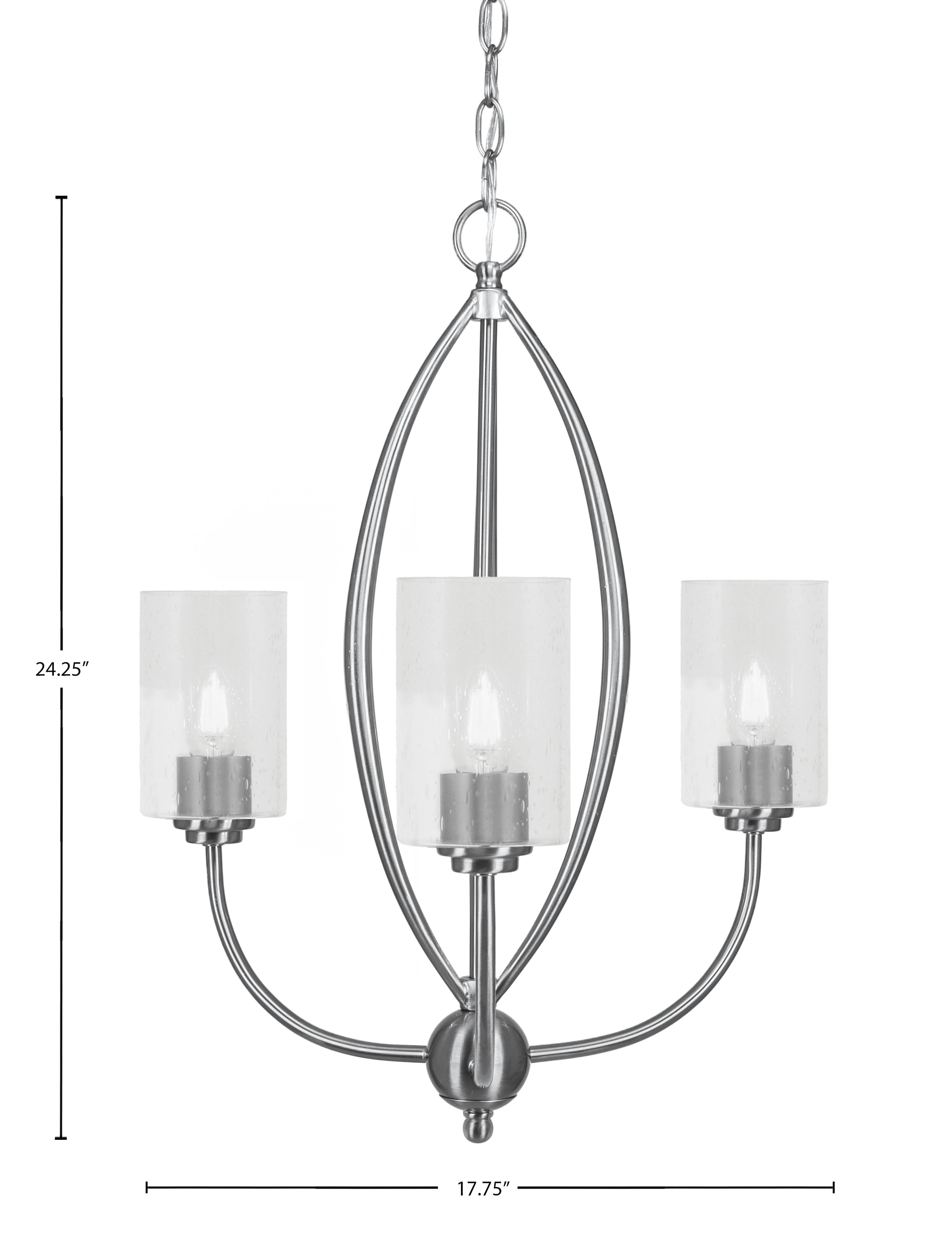 Marquise Three Light Chandelier in Brushed Nickel with 4" Clear Bubble Shade