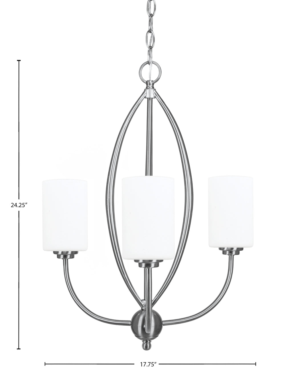Marquise Three Light Chandelier in Brushed Nickel with 4" White Muslin Shade