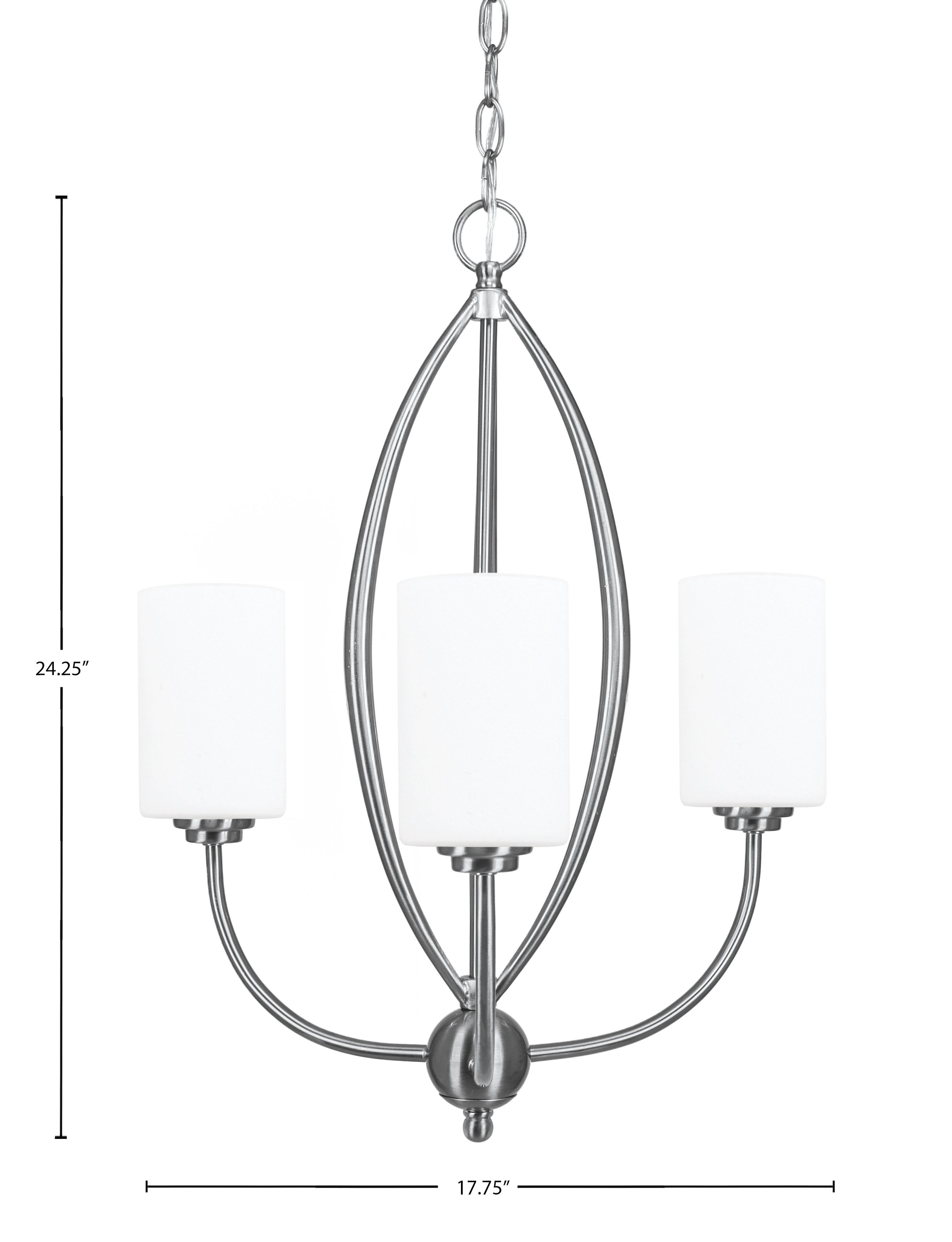 Marquise Three Light Chandelier in Brushed Nickel with 4" White Muslin Shade