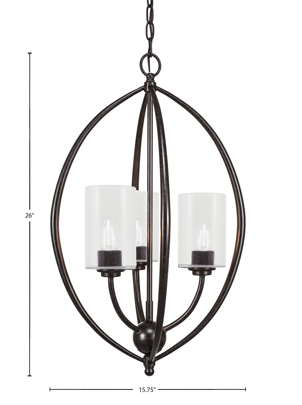 Marquise Three Light Pendant in Dark Granite with 4" Clear Bubble Shade