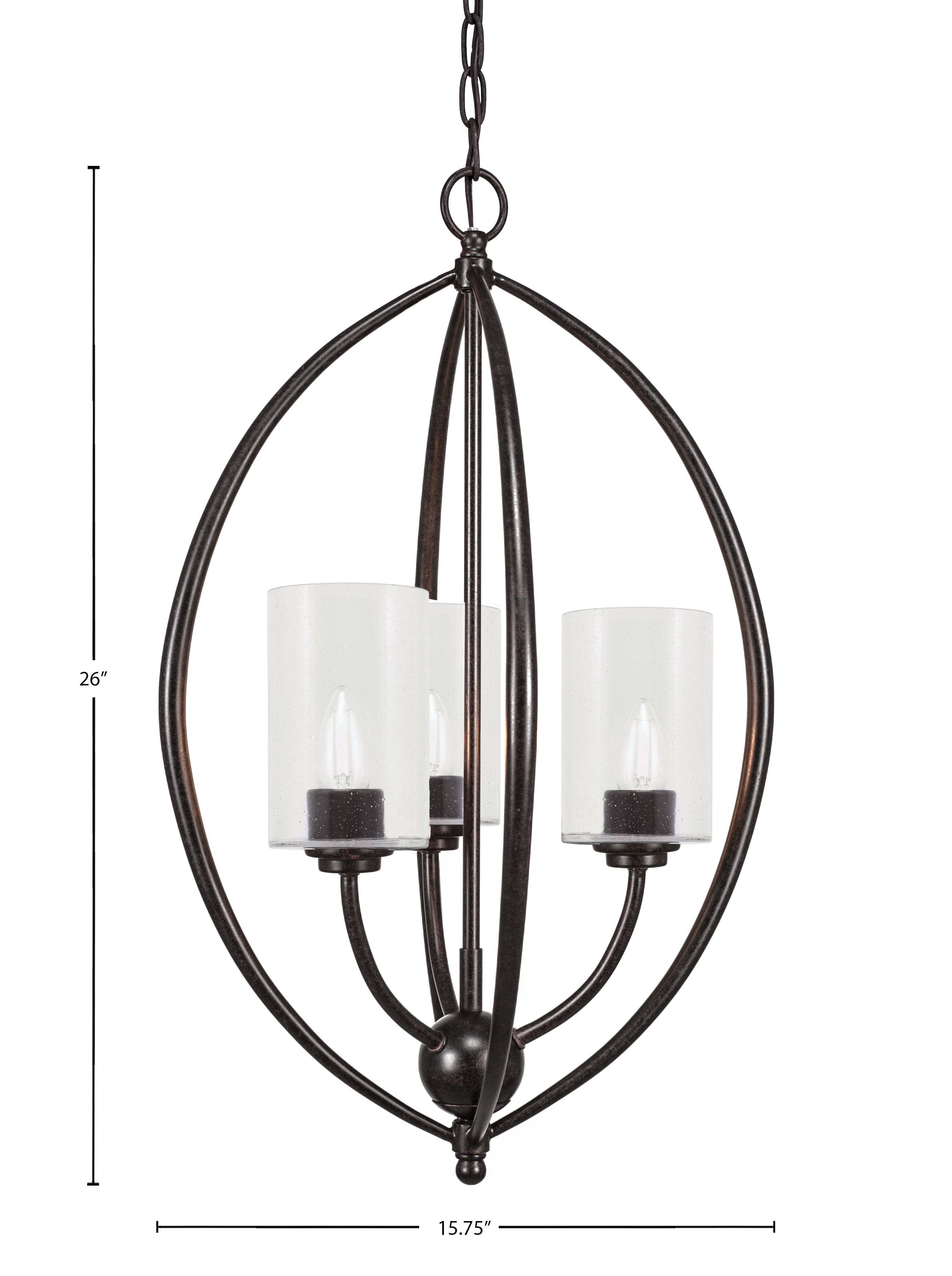 Marquise Three Light Pendant in Dark Granite with 4" Clear Bubble Shade