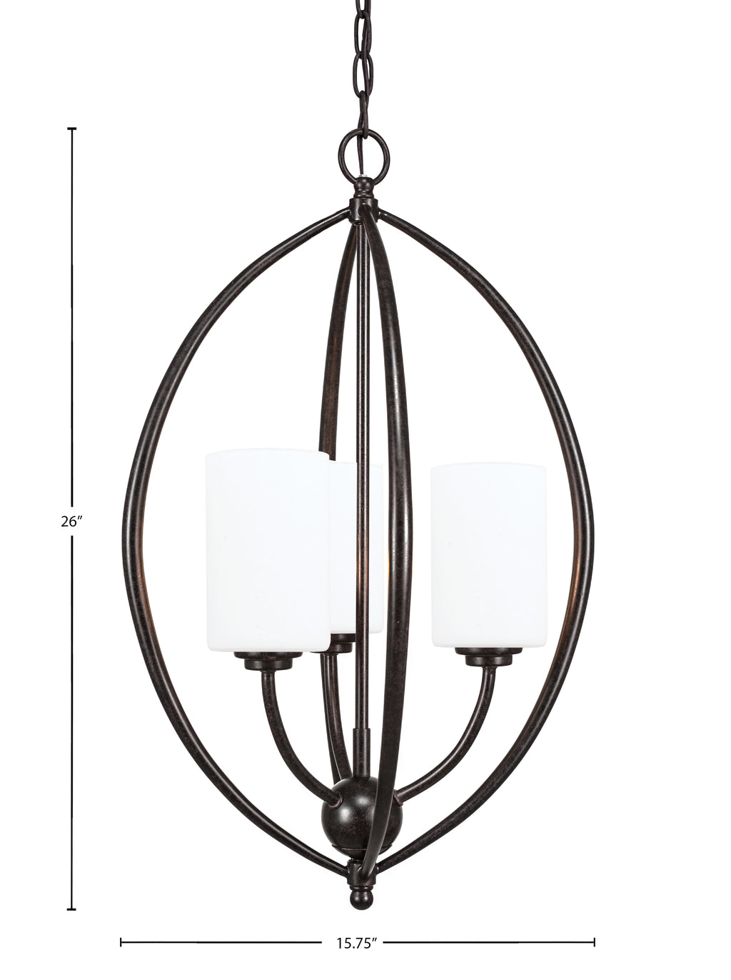 Marquise Three Light Pendant in Dark Granite with 4" White Muslin Shade