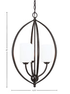 Marquise Three Light Pendant in Dark Granite with 4" White Muslin Shade