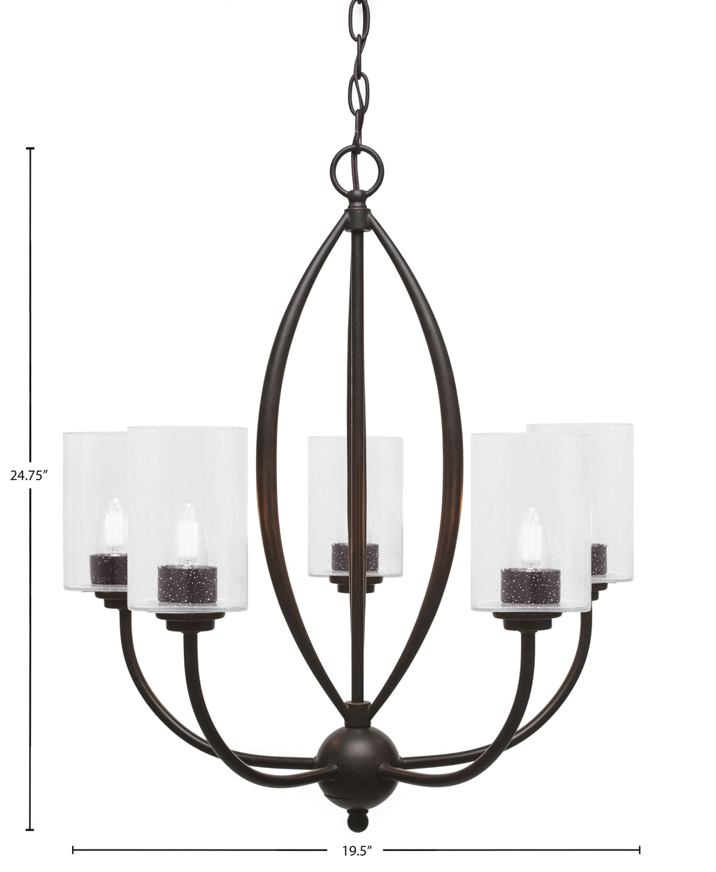 Marquise Five Light Chandelier in Dark Granite with 4" Clear Bubble Shade