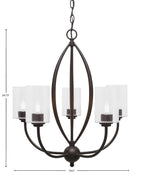 Marquise Five Light Chandelier in Dark Granite with 4" Clear Bubble Shade