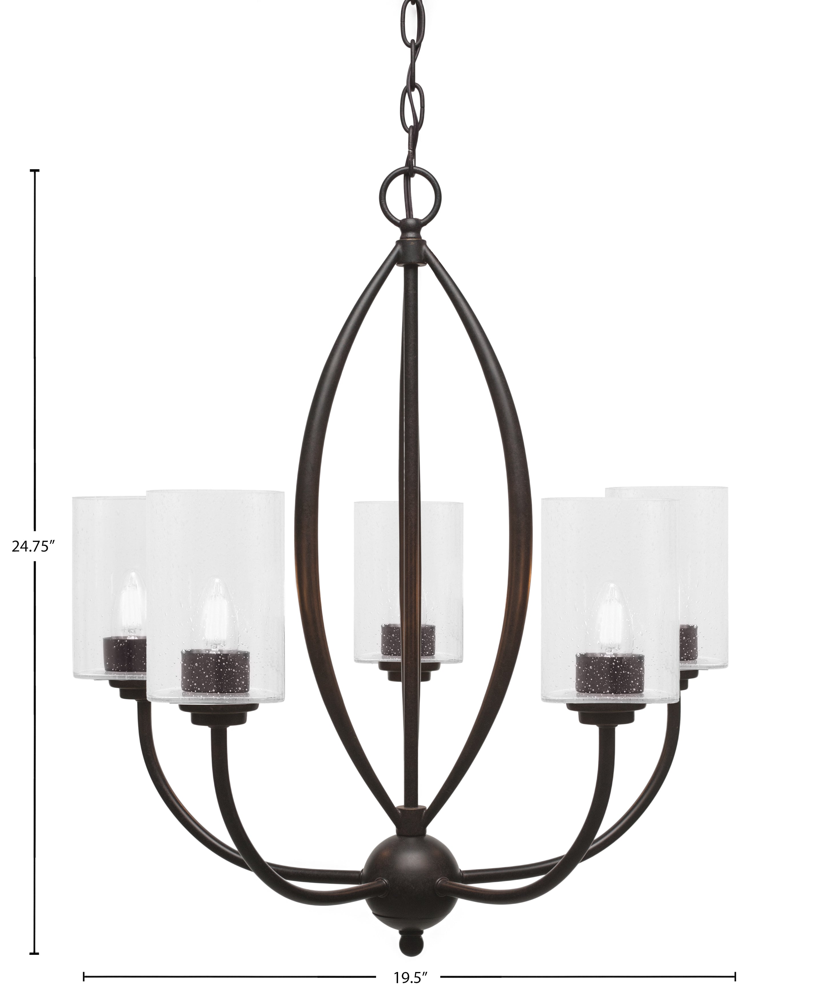 Marquise Five Light Chandelier in Dark Granite with 4" Clear Bubble Shade
