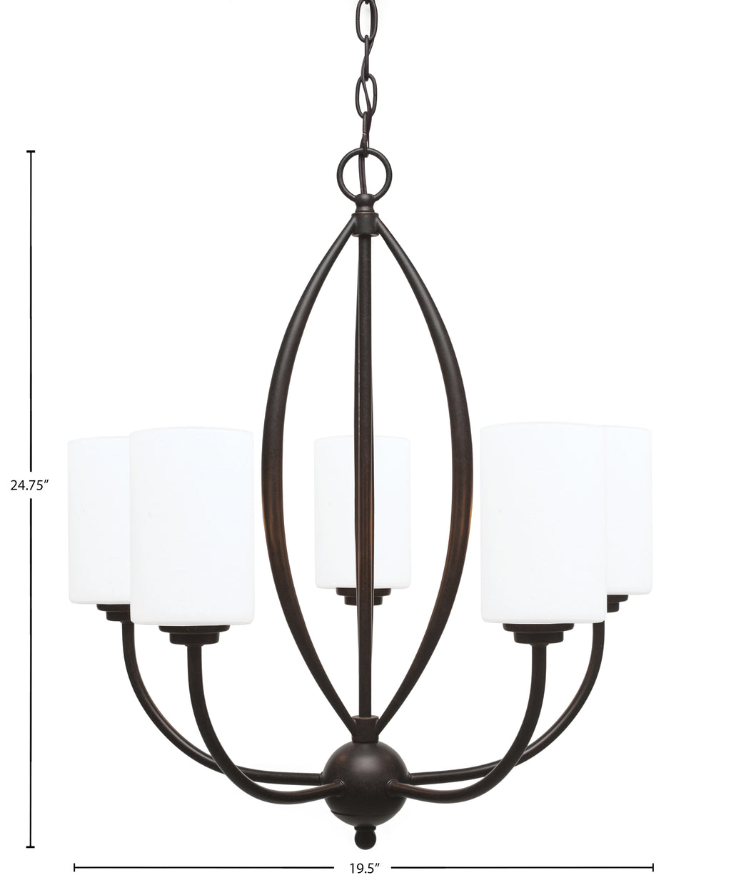 Marquise Five Light Chandelier in Dark Granite with 4" White Muslin Shade