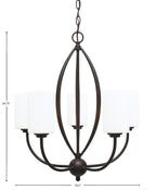 Marquise Five Light Chandelier in Dark Granite with 4" White Muslin Shade