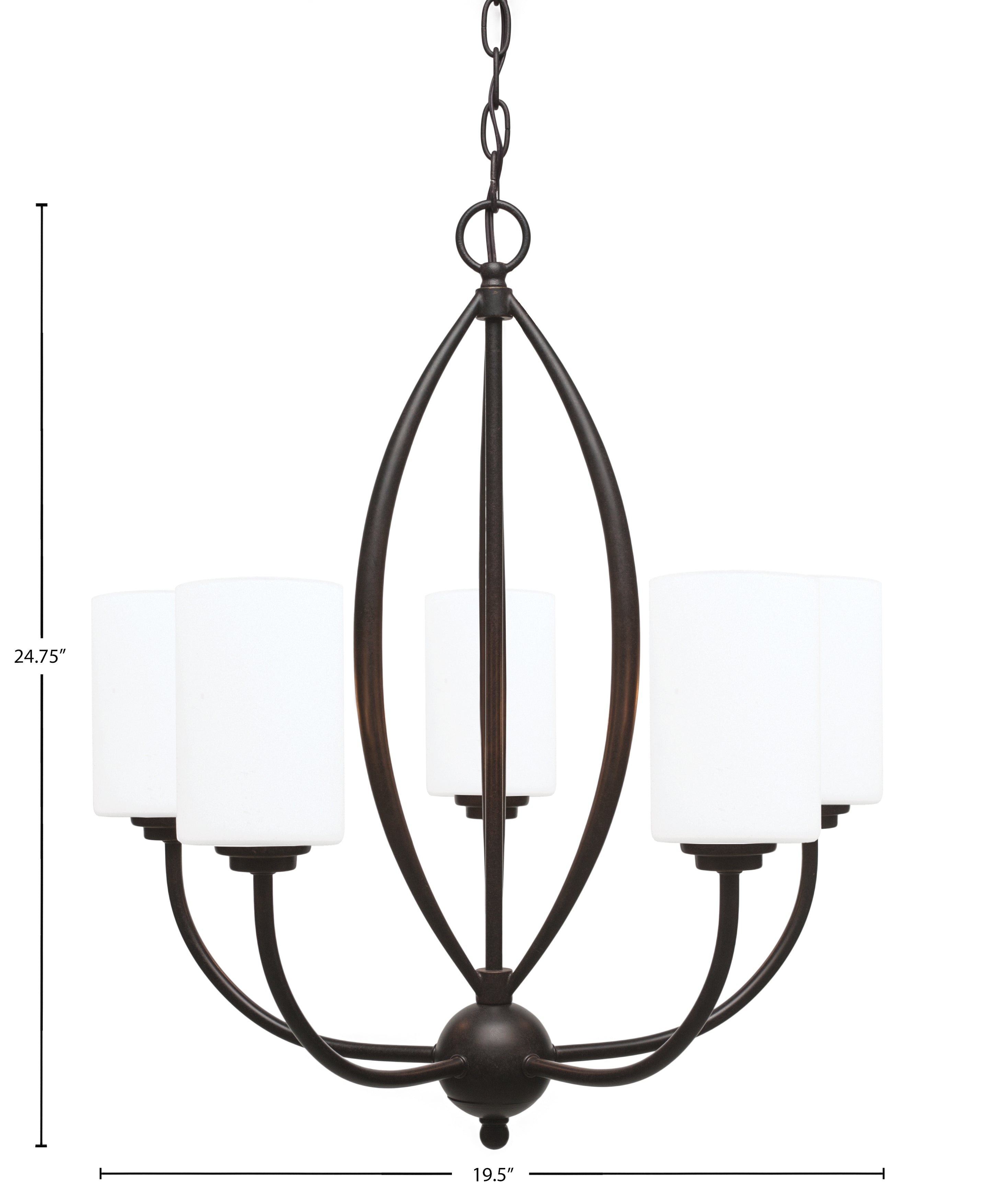 Marquise Five Light Chandelier in Dark Granite with 4" White Muslin Shade