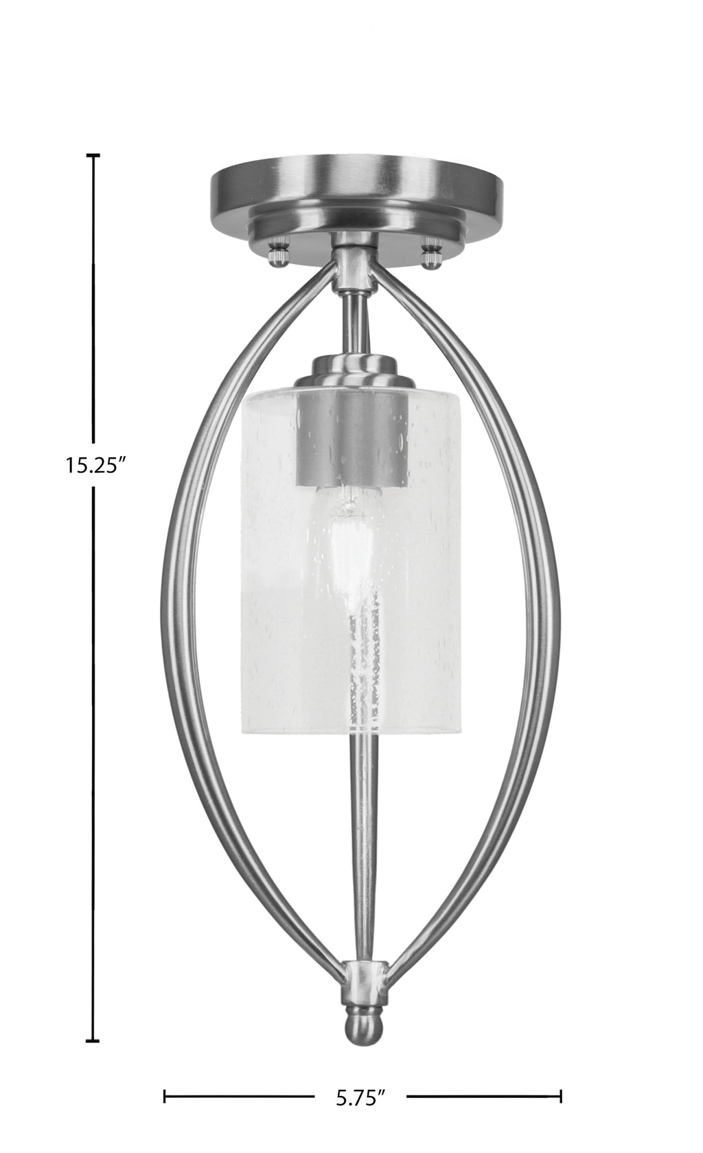 Marquise One Light Semi-Flush Mount in Brushed Nickel with 4" Clear Bubble Shade