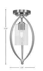 Marquise One Light Semi-Flush Mount in Brushed Nickel with 4" Clear Bubble Shade