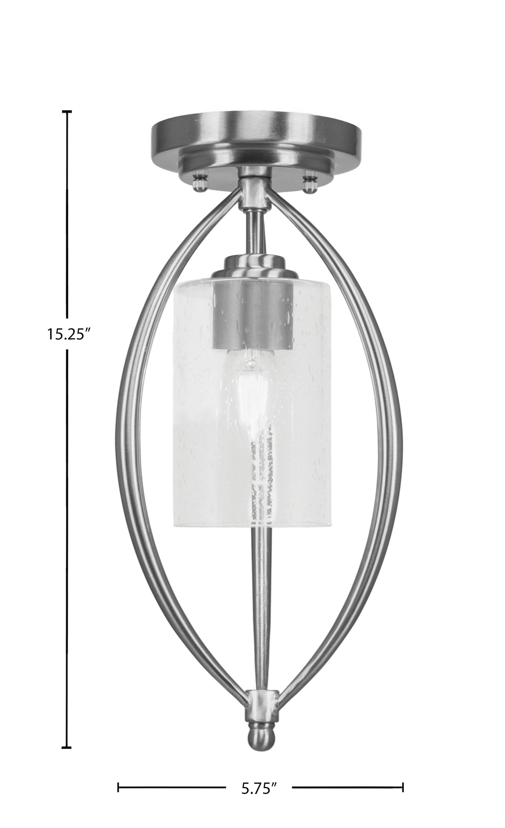 Marquise One Light Semi-Flush Mount in Brushed Nickel with 4" Clear Bubble Shade