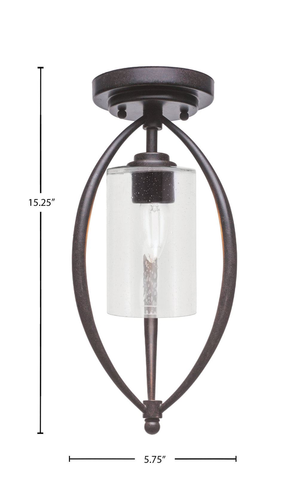 Marquise One Light Semi-Flush Mount in Dark Granite with 4" Clear Bubble Shade