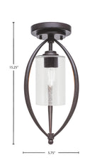Marquise One Light Semi-Flush Mount in Dark Granite with 4" Clear Bubble Shade