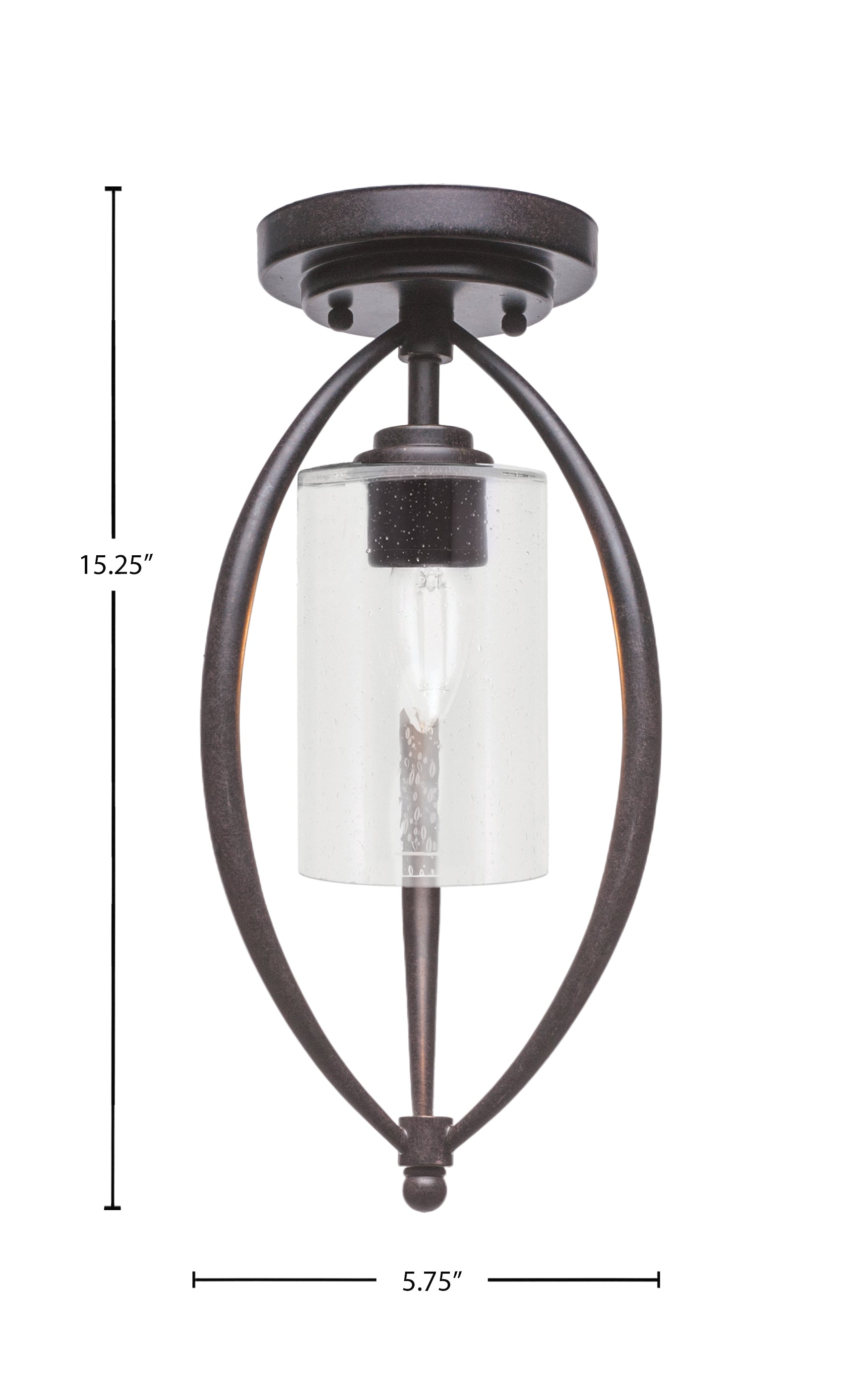 Marquise One Light Semi-Flush Mount in Dark Granite with 4" Clear Bubble Shade