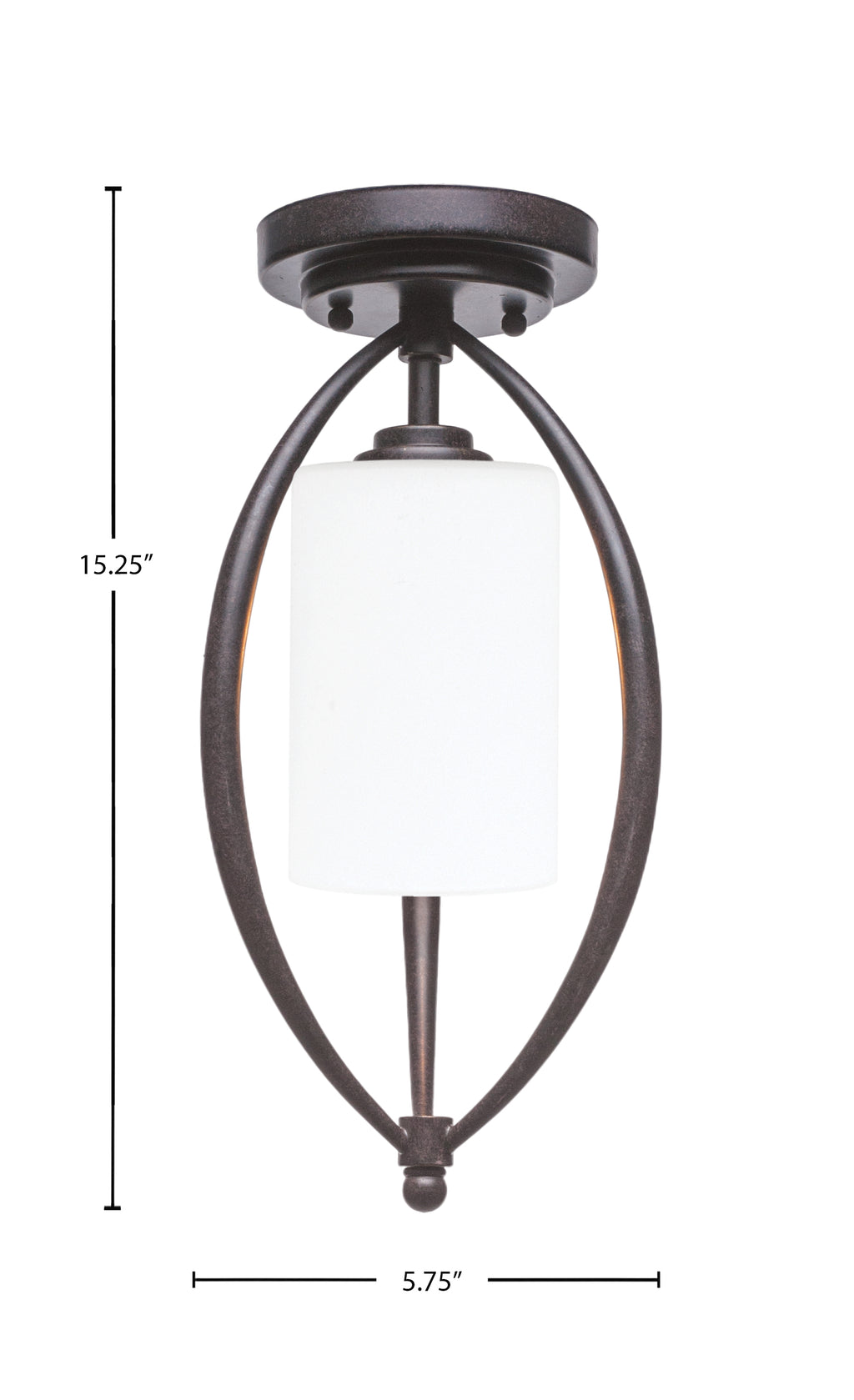 Marquise One Light Semi-Flush Mount in Dark Granite with 4" White Muslin Shade