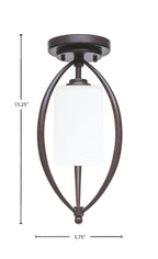 Marquise One Light Semi-Flush Mount in Dark Granite with 4" White Muslin Shade