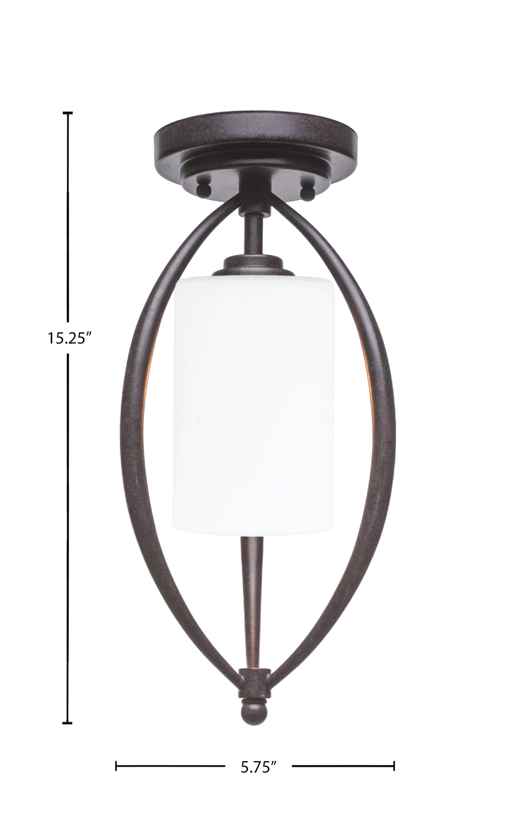 Marquise One Light Semi-Flush Mount in Dark Granite with 4" White Muslin Shade