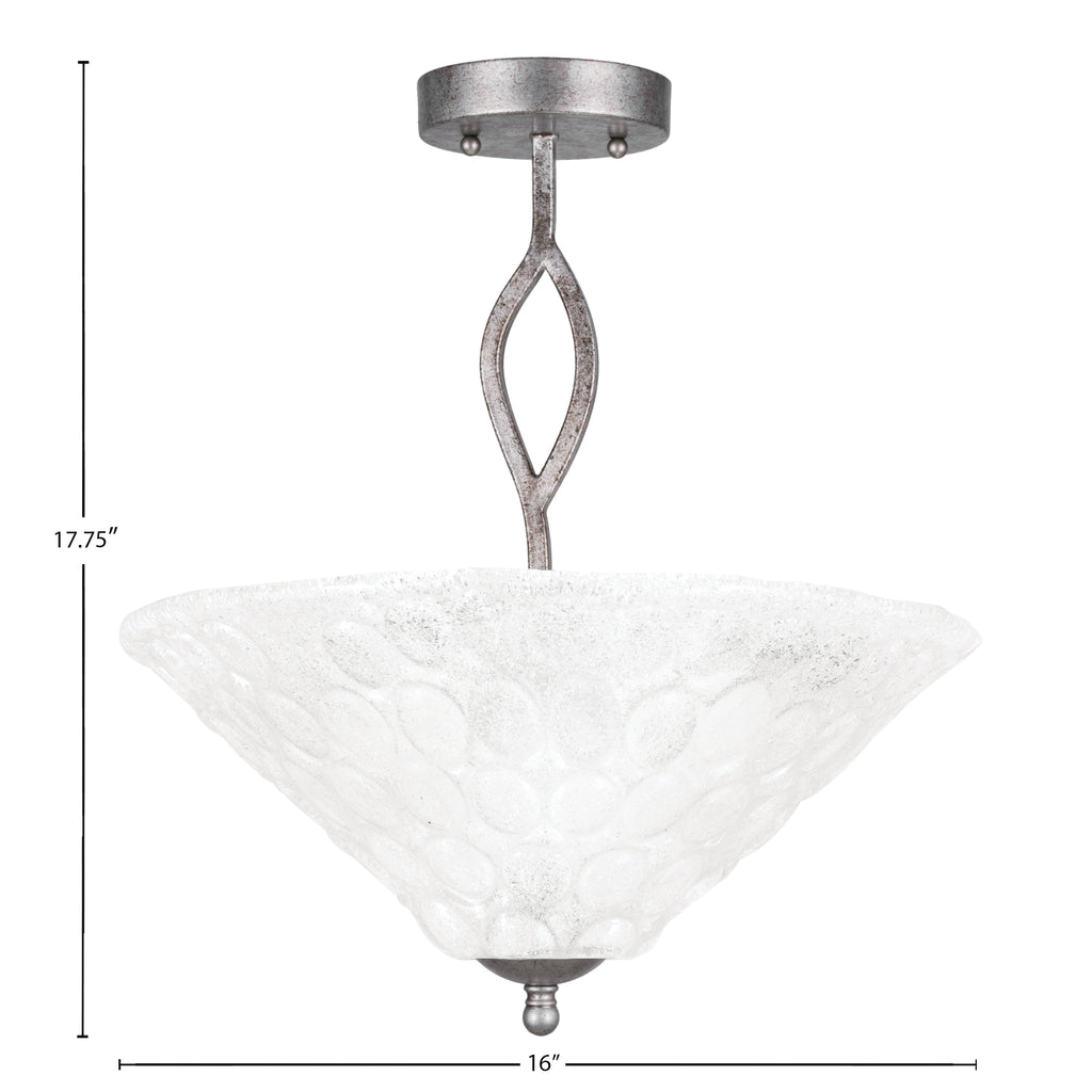 Revo Three Light Semi-Flush Mount in Aged Silver with 16" Italian Bubble Shade