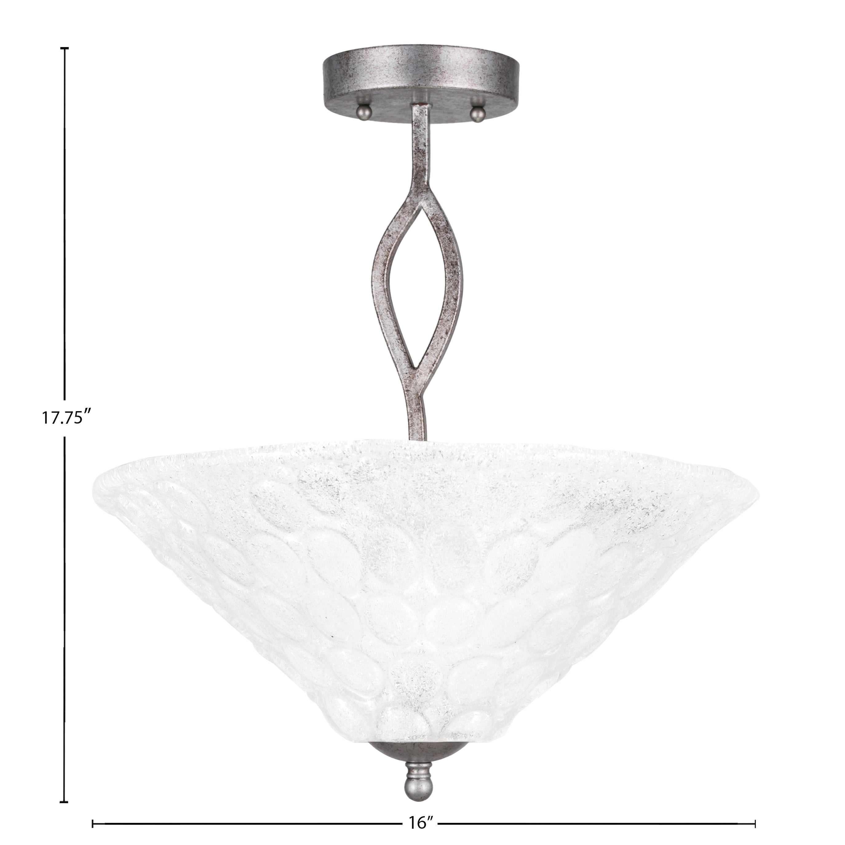 Revo Three Light Semi-Flush Mount in Aged Silver with 16" Italian Bubble Shade
