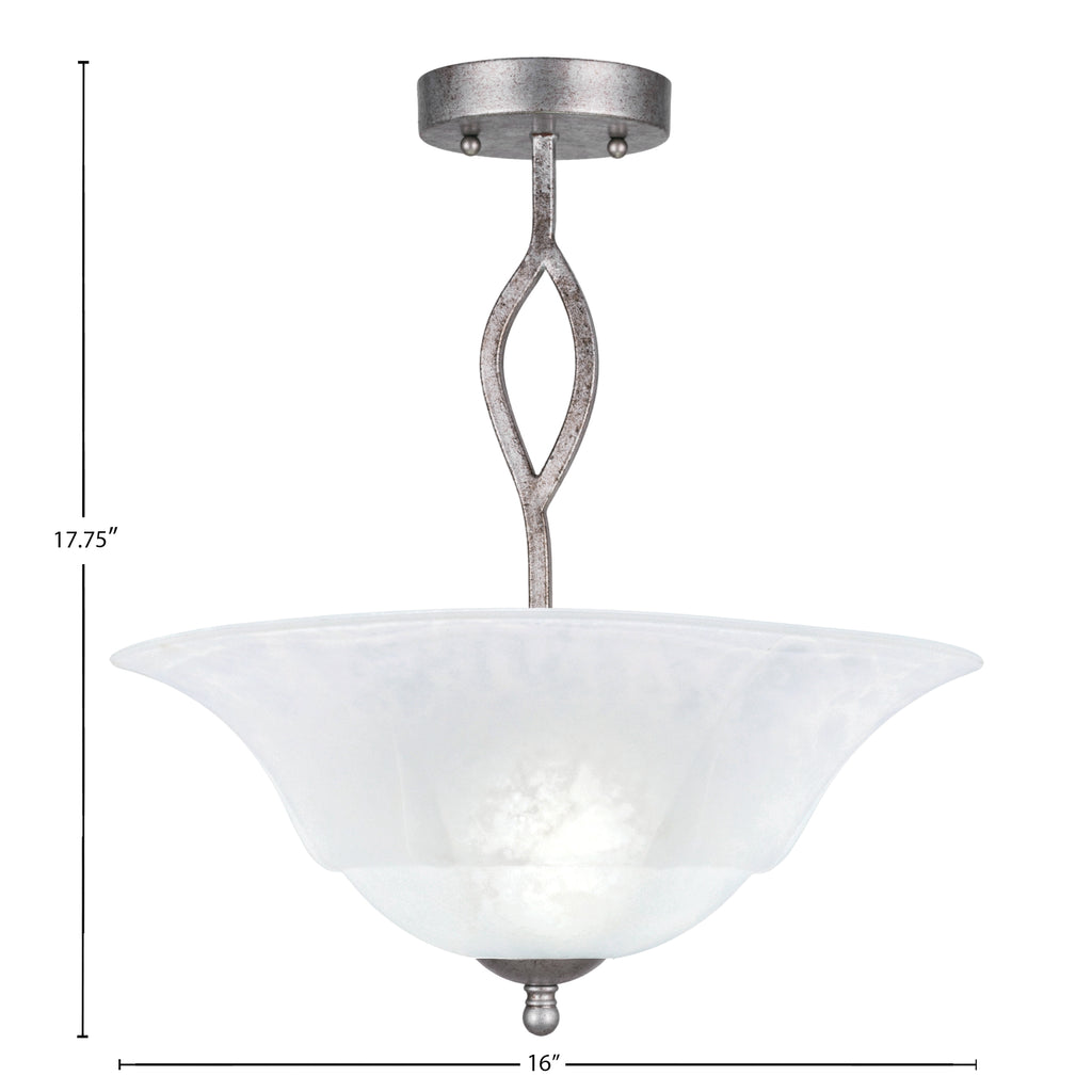 Revo Three Light Semi-Flush Mount in Aged Silver with 16" White Marble Shade