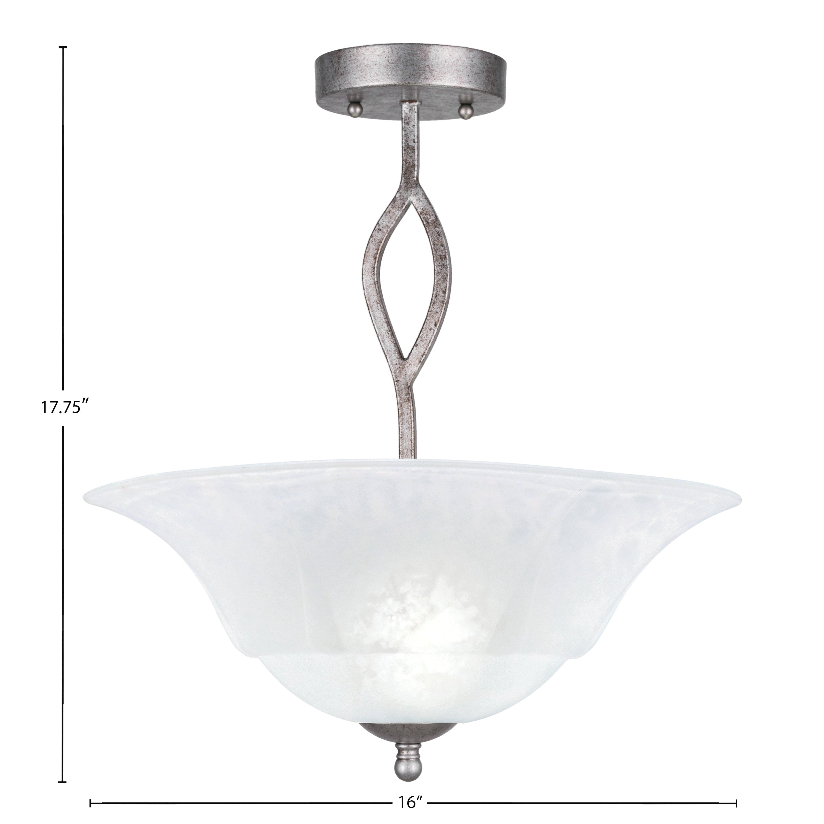 Revo Three Light Semi-Flush Mount in Aged Silver with 16" White Marble Shade