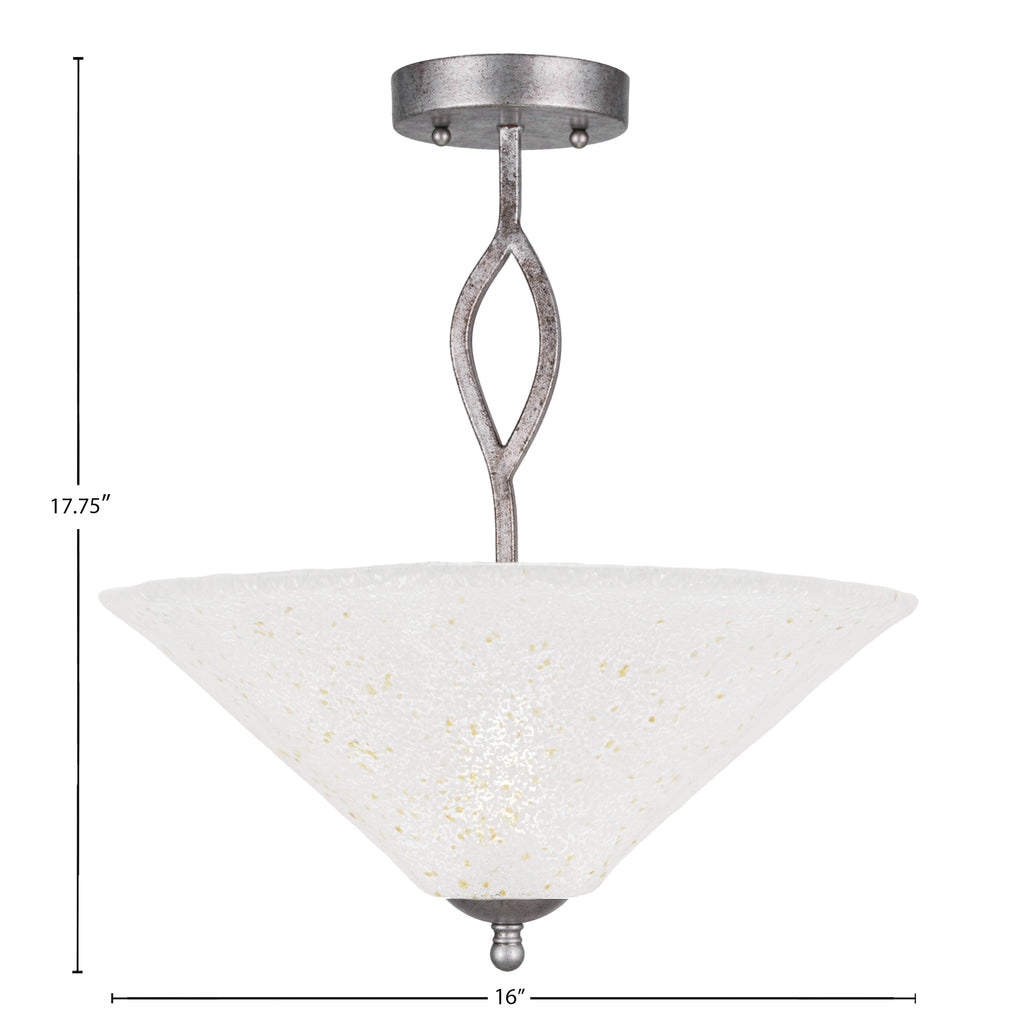 Revo Three Light Semi-Flush Mount in Aged Silver with 16" Gold Ice Shade