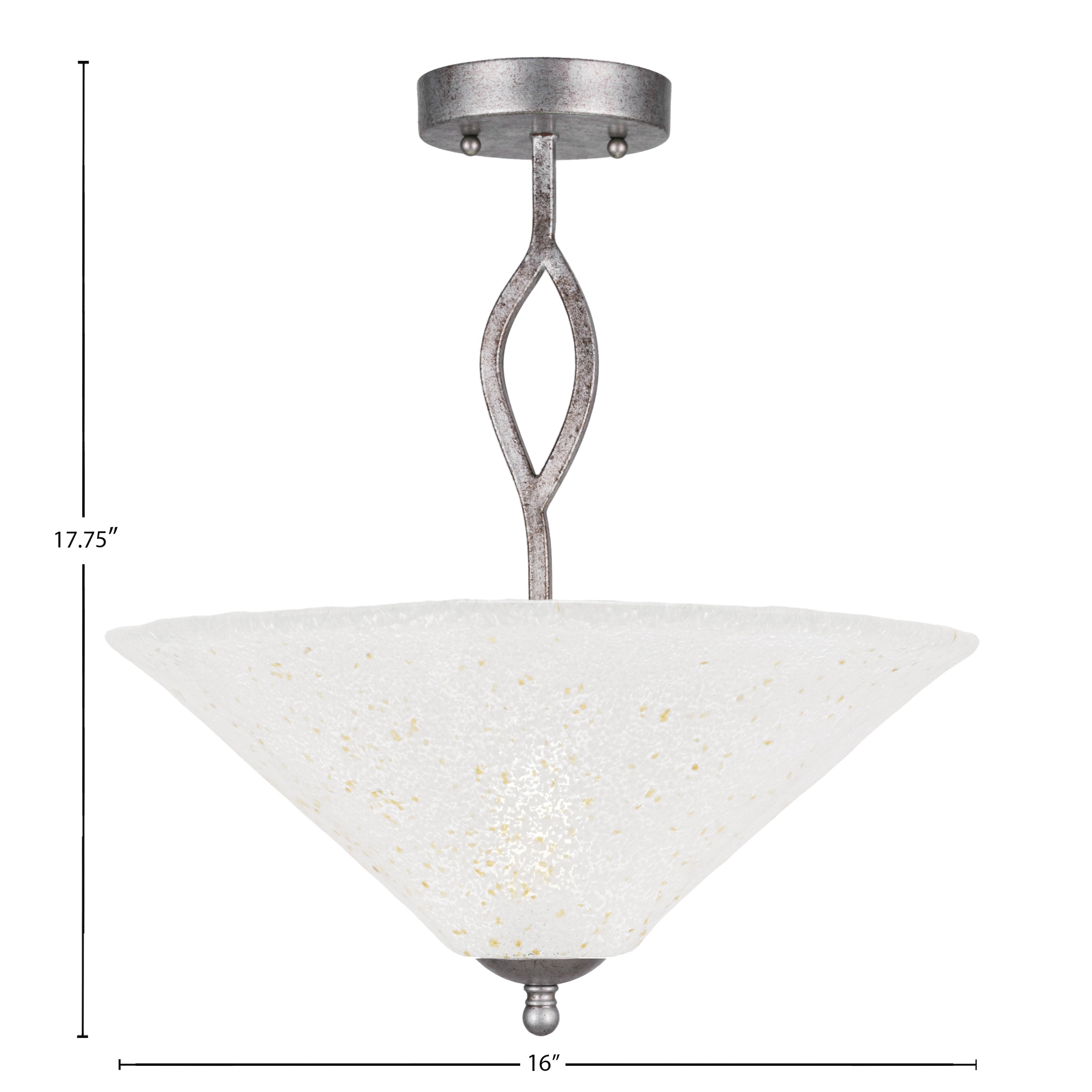 Revo Three Light Semi-Flush Mount in Aged Silver with 16" Gold Ice Shade