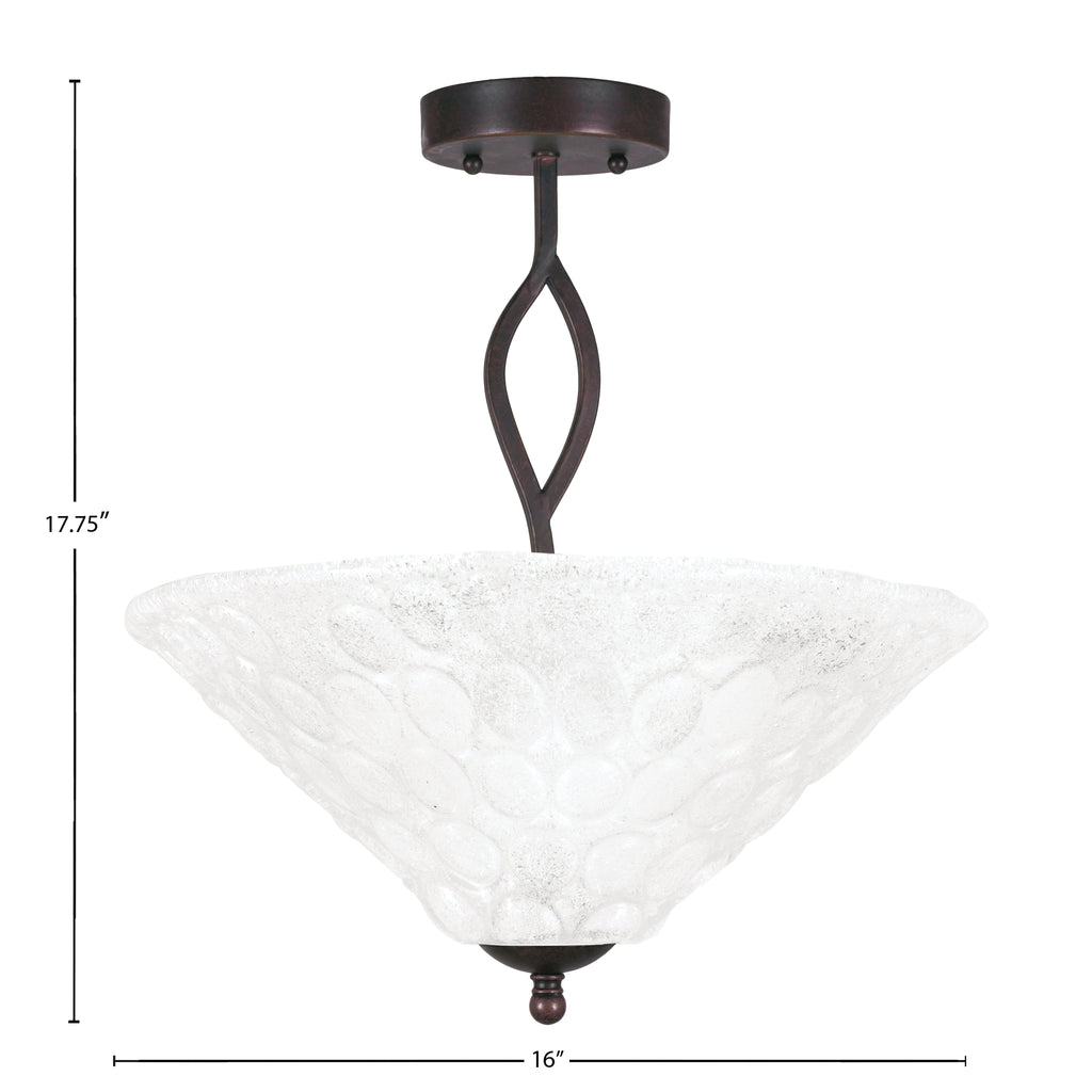 Revo Three Light Semi-Flush Mount in Dark Granite with 16" Italian Bubble Shade