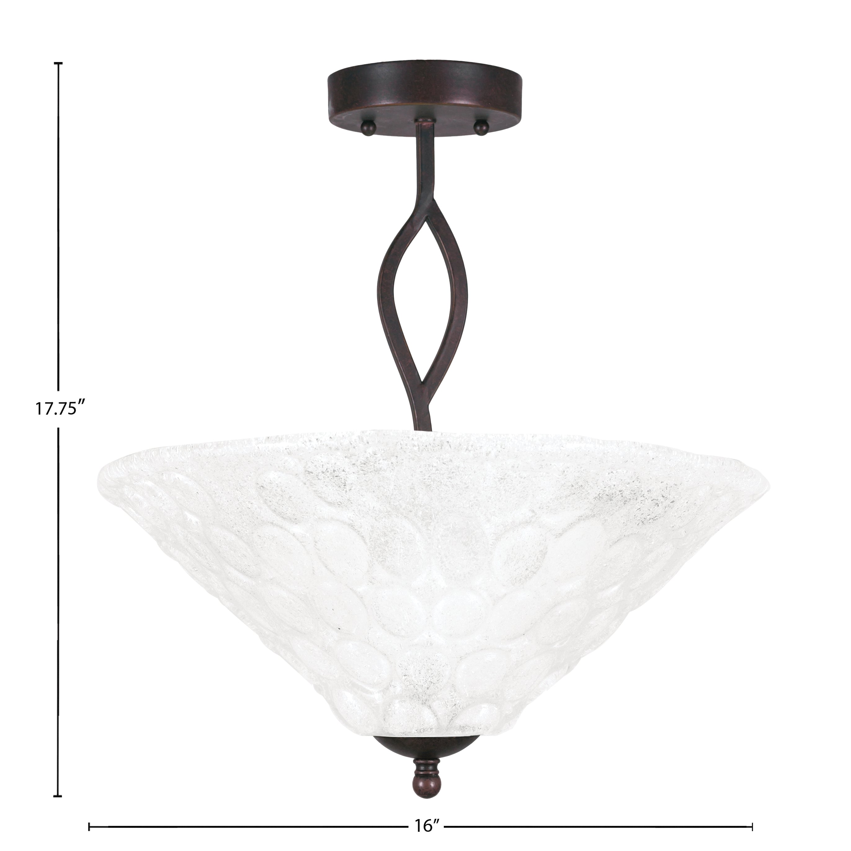 Revo Three Light Semi-Flush Mount in Dark Granite with 16" Italian Bubble Shade